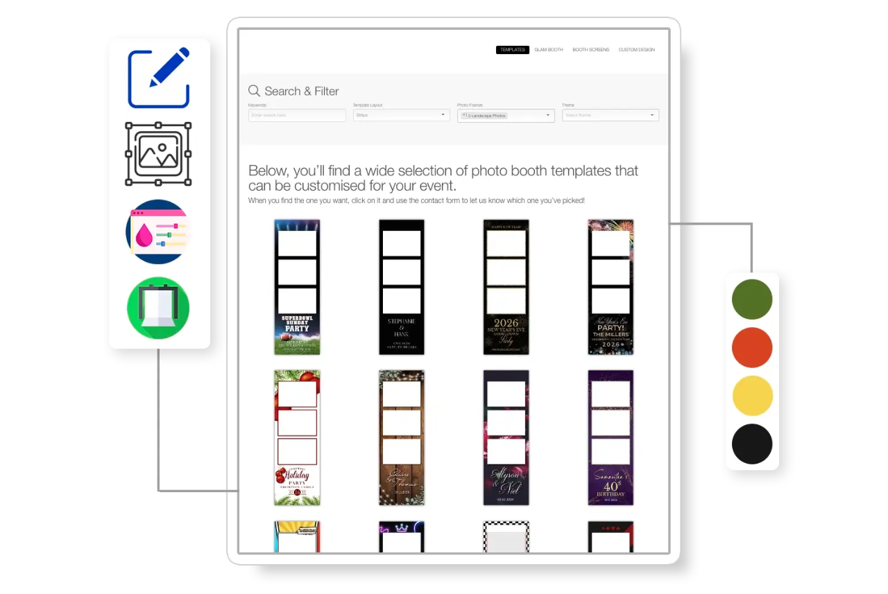 Preview of the Luxe 360 design browsing experience — filter by layout, colour and theme