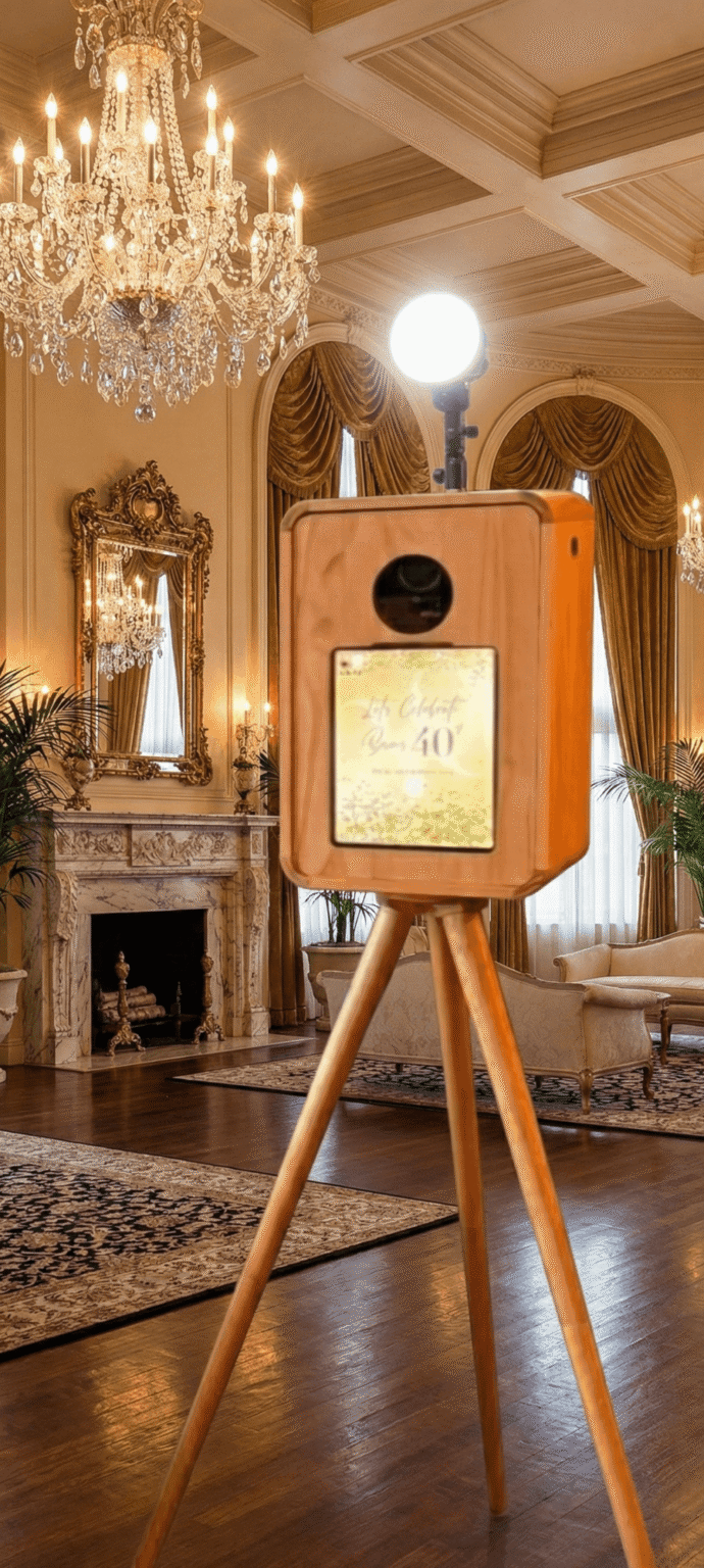 The Wooden Vintage Photo Booth — Inside a chandelier ballroom