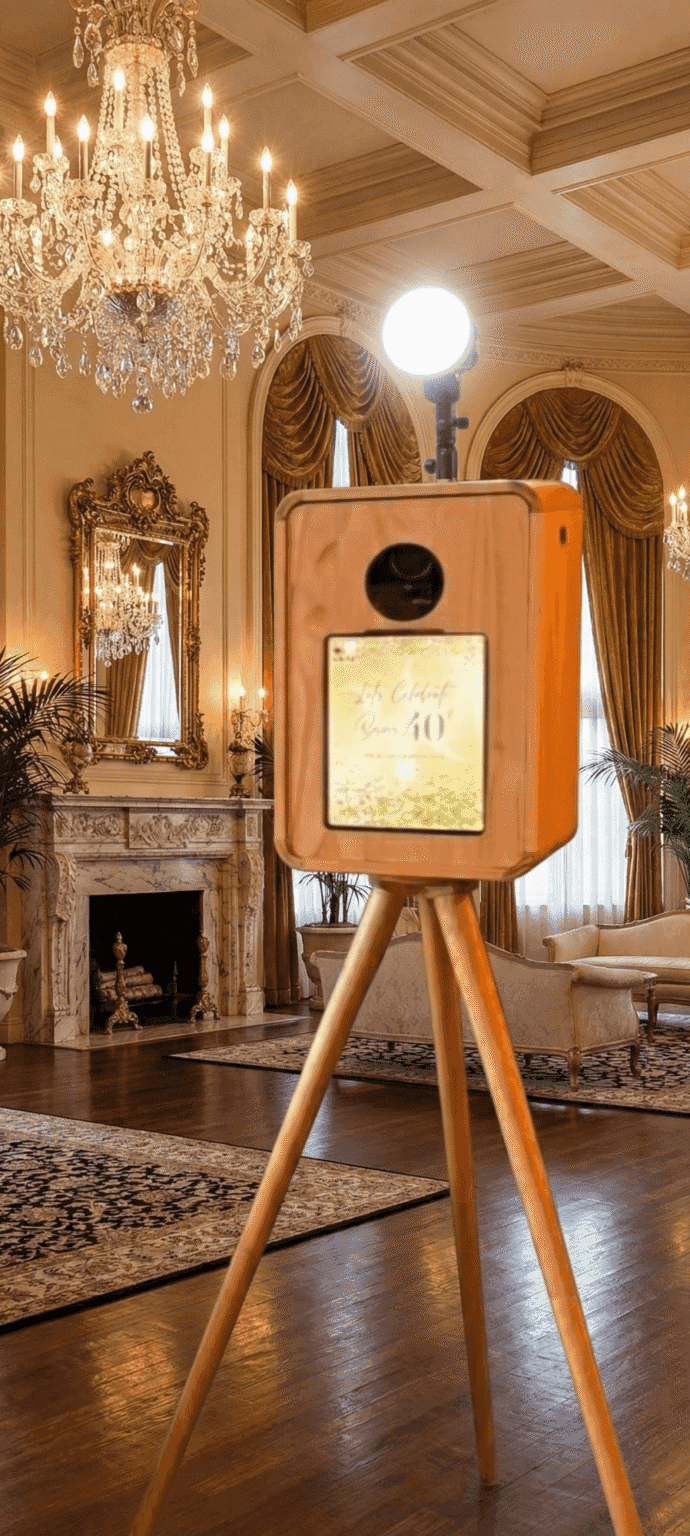 The Wooden Vintage Photo Booth — Inside a chandelier ballroom